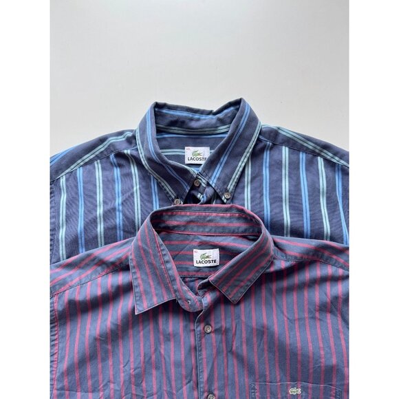 Lot of 2 LACOSTE Navy Blue Red Striped Cotton Casual Button Down Shirts, Size 43 - Picture 1 of 16